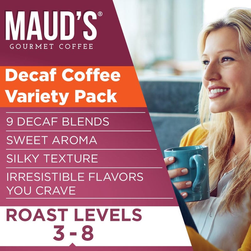 Maud's Decaf Coffee Pods Variety Pack, 80 ct, 9 Assorted Roasts & Flavors, Decaffeinated Medium Roast Coffee in Recyclable Single Serve Pods - 100% Arabica Coffee, Compatible with Keurig K Cups Maker - Image 3